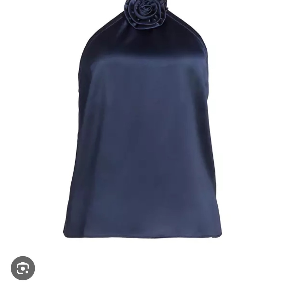 Cami NYC Navy Satin Halter Tank with Rosette
